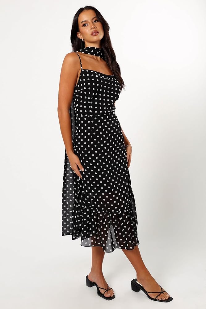 Francesca Midi Dress - Black Polka Dot M at Amazon Women's